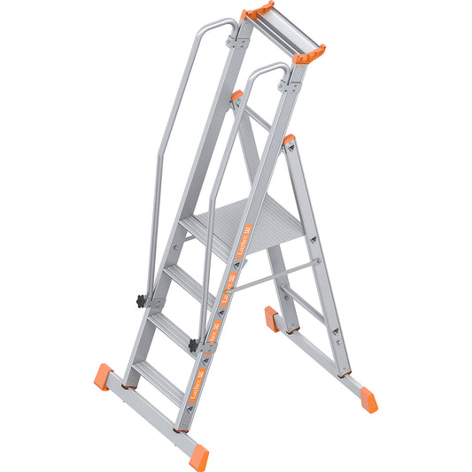 Aluminium mobile safety steps, single sided, folding, 4 steps.