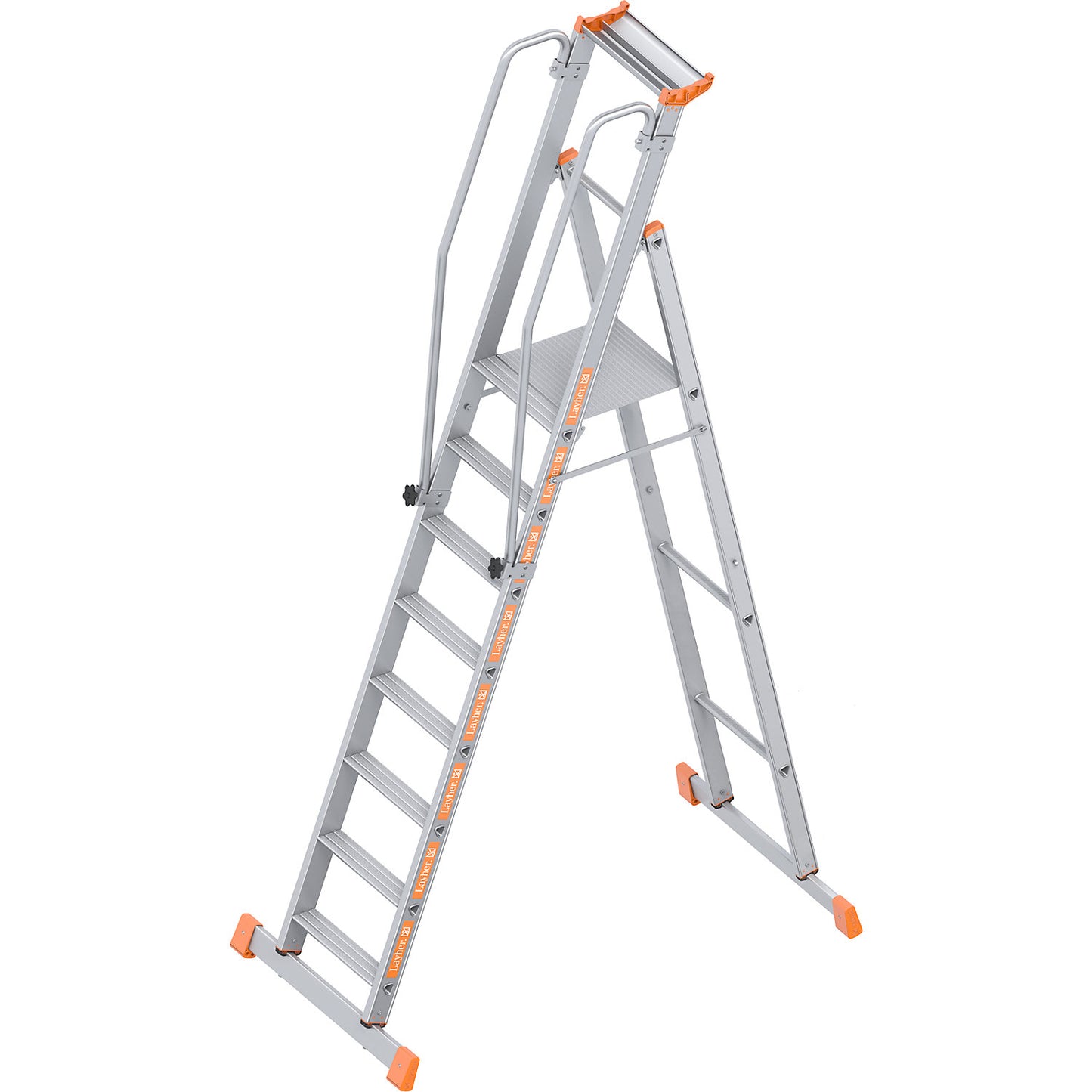 Aluminium mobile safety steps, single sided, folding, 8 steps.