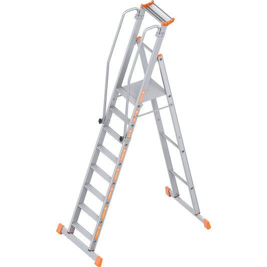 Aluminium mobile safety steps, single sided, folding, 8 steps.