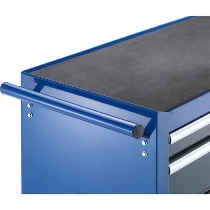 Workshop trolley, HxWxD 990 x 1324 x 458 mm, 5 drawers, 1 double door, blue.