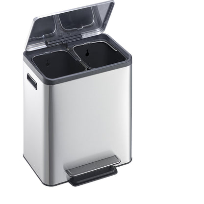 Waste collector with pedal, capacity 2 x 15 l, WxHxD 404 x 492 x 321 mm, stainless steel, double collector.