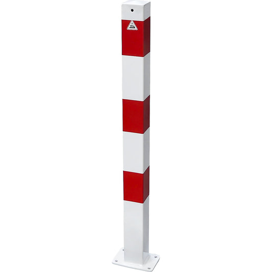 Barrier post, 70 x 70 mm, stationary, for bolting down, without eyelet, white/red.