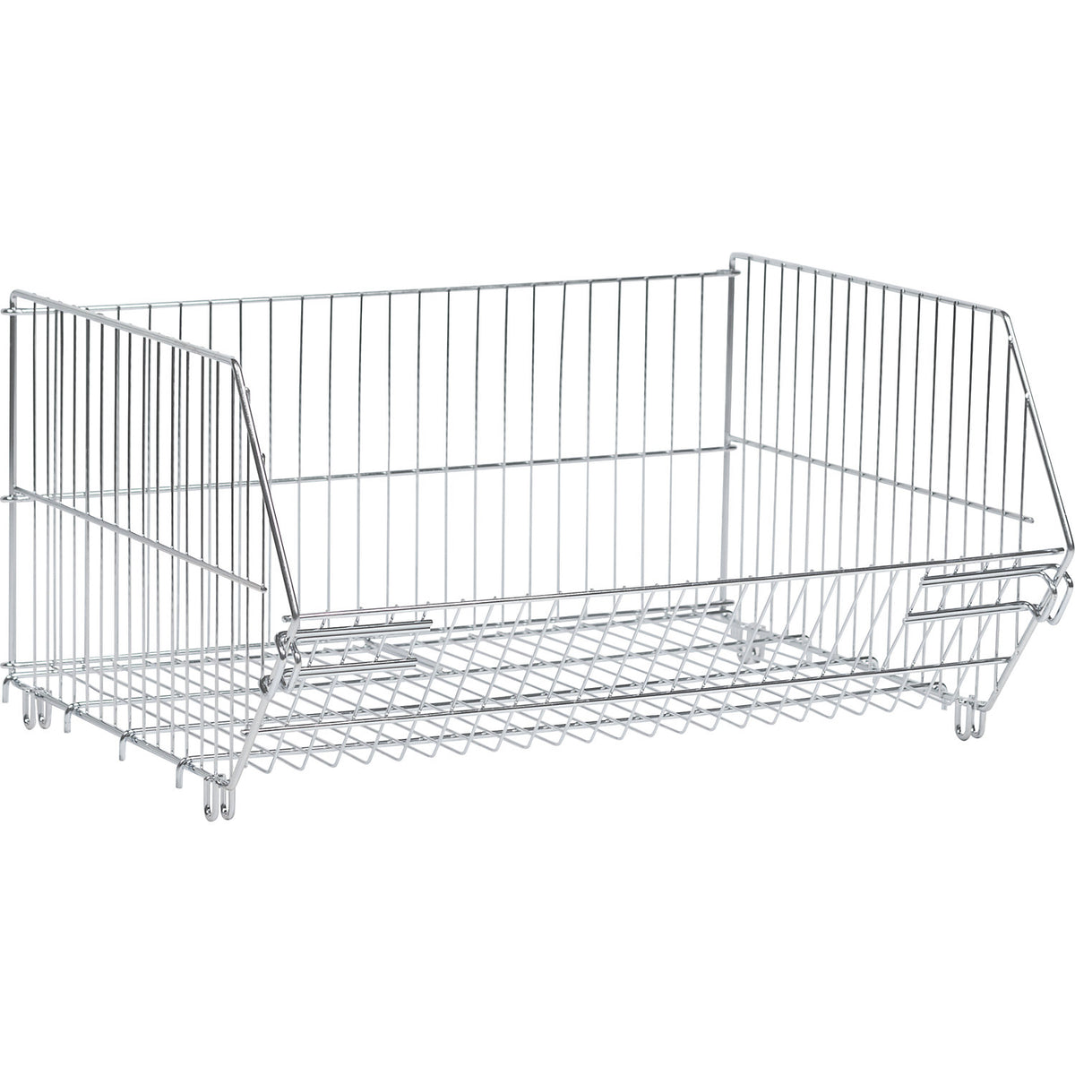 Stacking basket for shelving, LxWxH 620 x 500 x 300 mm, zinc plated.