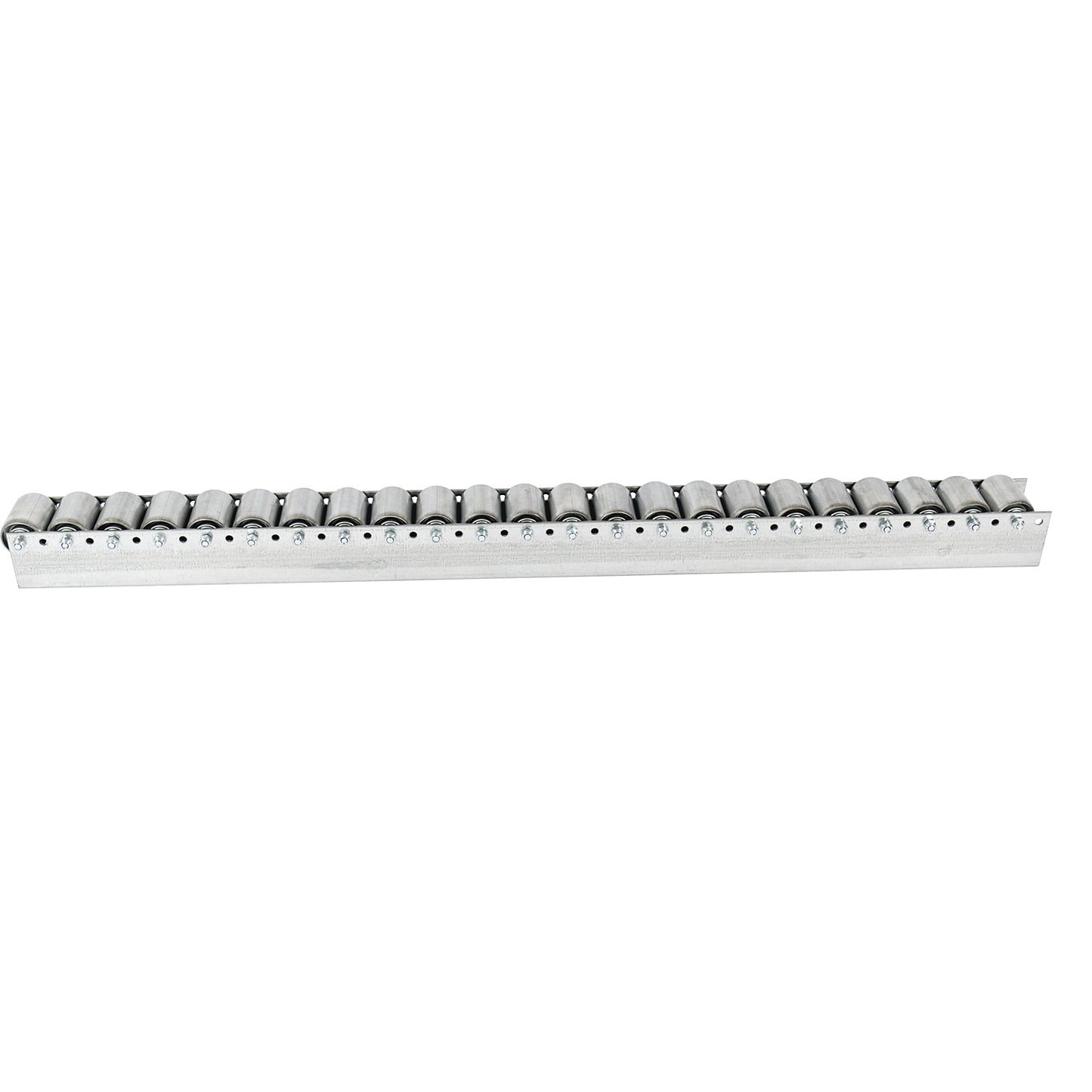 Roller track with cylindrical rollers, spacing 52 mm, Ø 50 mm, steel, length 2.4 m.
