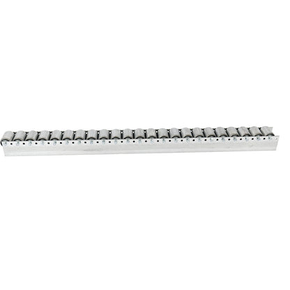 Roller track with cylindrical rollers, spacing 52 mm, Ø 50 mm, steel, length 2.4 m.