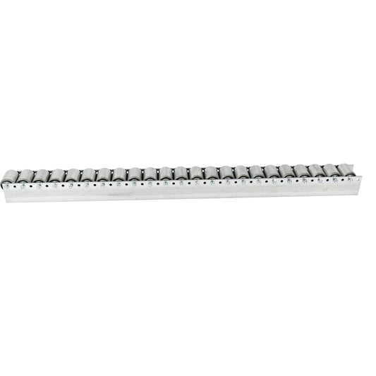 Roller track with cylindrical rollers, spacing 52 mm, Ø 50 mm, steel, length 2.4 m.