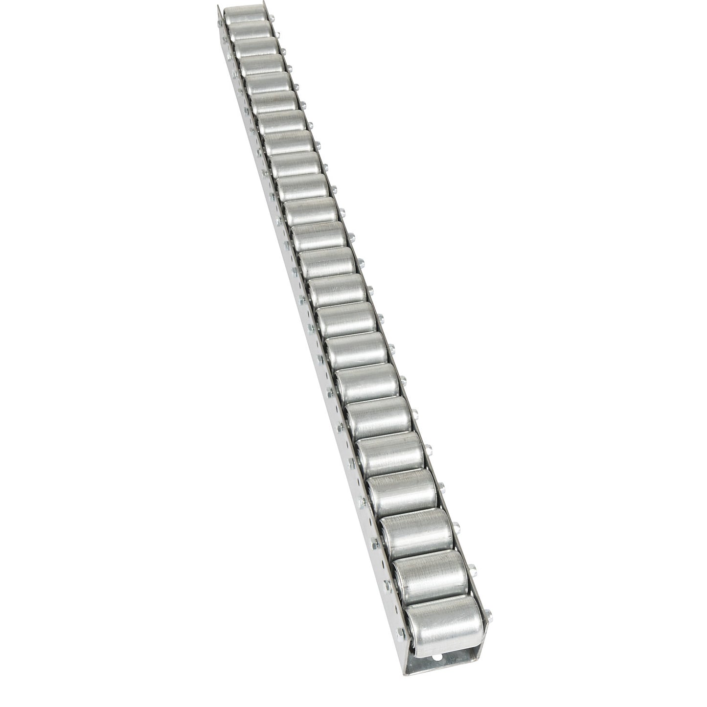 Roller track with cylindrical rollers, spacing 52 mm, Ø 50 mm, steel, length 2.4 m.