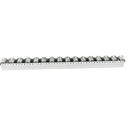 Roller track with flanged rollers, spacing 78 mm, Ø 50 mm, steel, length 2.4 m.