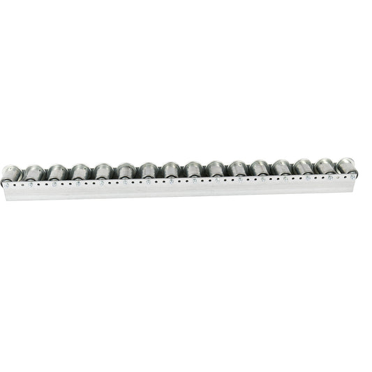 Roller track with flanged rollers, spacing 78 mm, Ø 50 mm, steel, length 1.2 m.