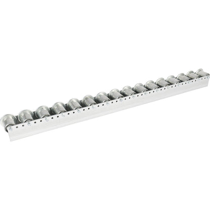 Roller track with flanged rollers, spacing 78 mm, Ø 50 mm, steel, length 1.2 m.