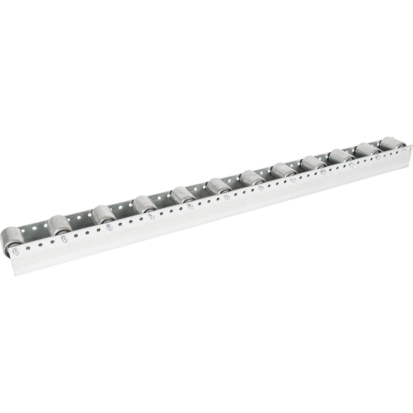 Roller track with cylindrical rollers, spacing 104 mm, Ø 50 mm, steel, length 1.2 m.