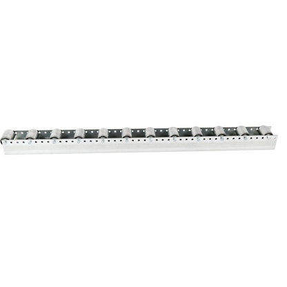 Roller track with cylindrical rollers, spacing 104 mm, Ø 50 mm, steel, length 1.2 m.