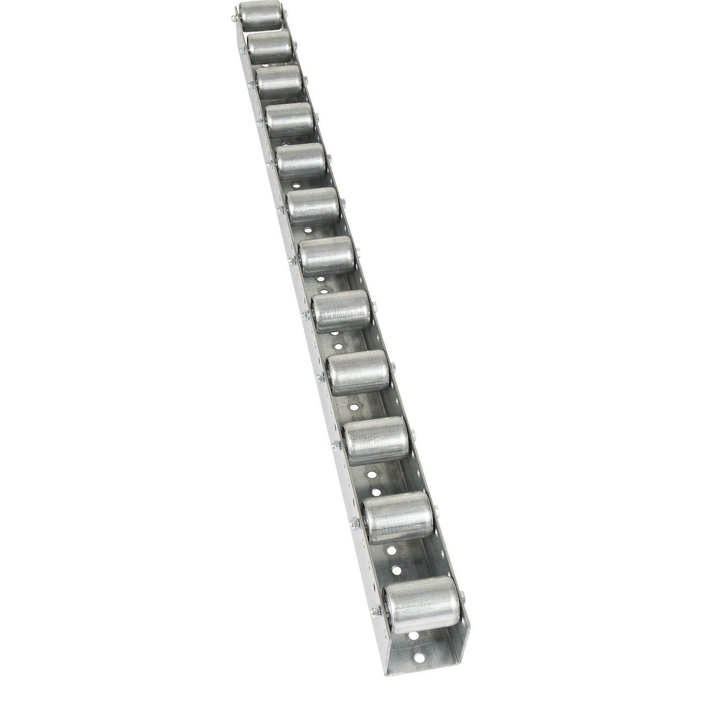 Roller track with cylindrical rollers, spacing 104 mm, Ø 50 mm, steel, length 1.2 m.