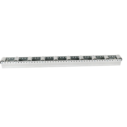 Roller track with cylindrical rollers, spacing 130 mm, Ø 50 mm, steel, length 1.2 m.