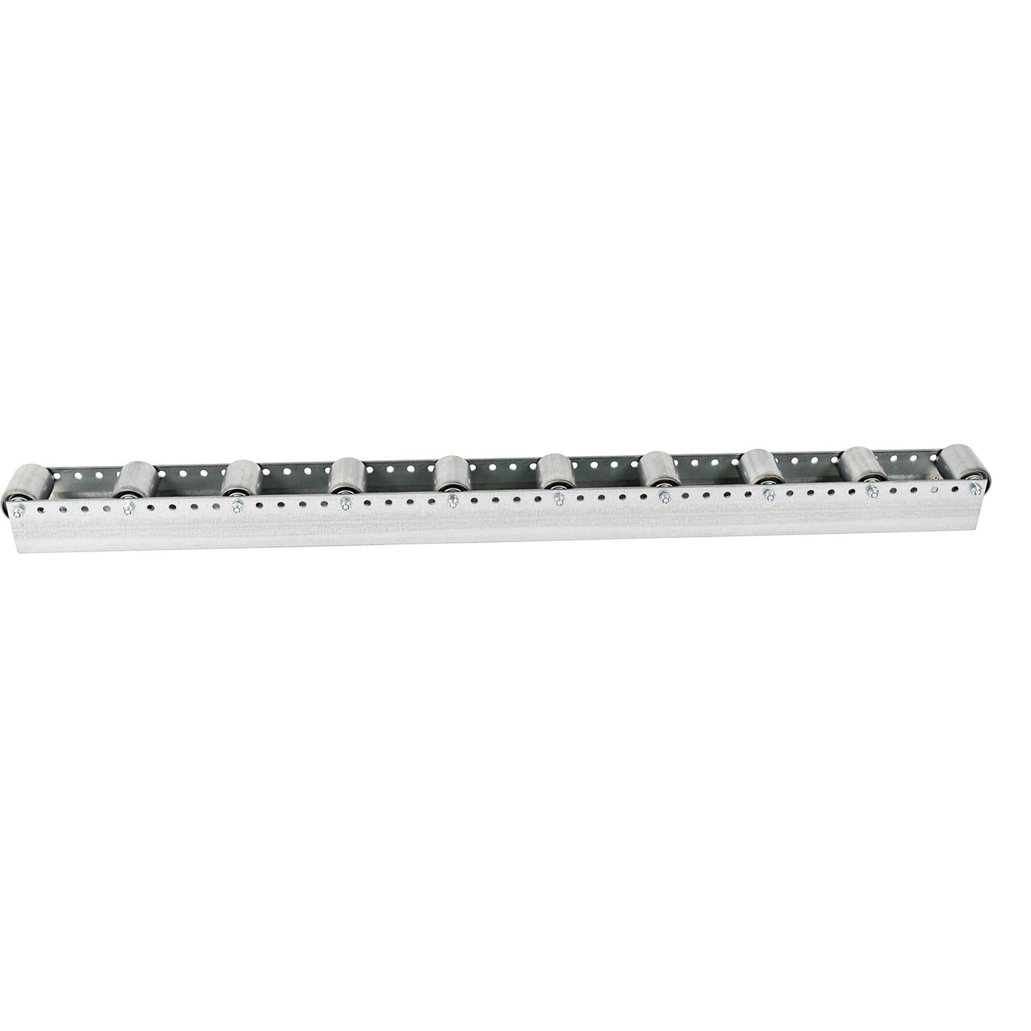 Roller track with cylindrical rollers, spacing 130 mm, Ø 50 mm, steel, length 2.4 m.