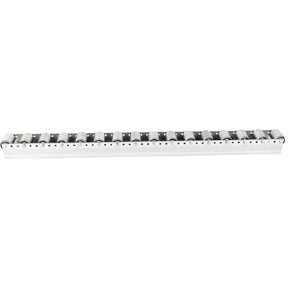 Roller track with cylindrical rollers, spacing 78 mm, Ø 50 mm, steel, length 2.4 m.