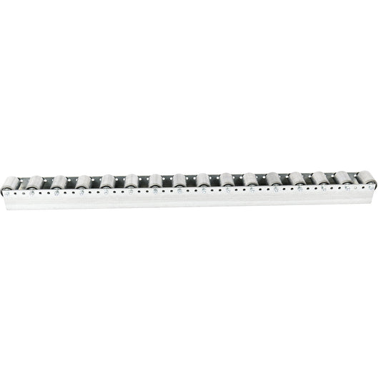 Roller track with cylindrical rollers, spacing 78 mm, Ø 50 mm, steel, length 2.4 m.