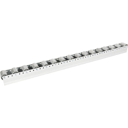 Roller track with cylindrical rollers, spacing 78 mm, Ø 50 mm, steel, length 2.4 m.