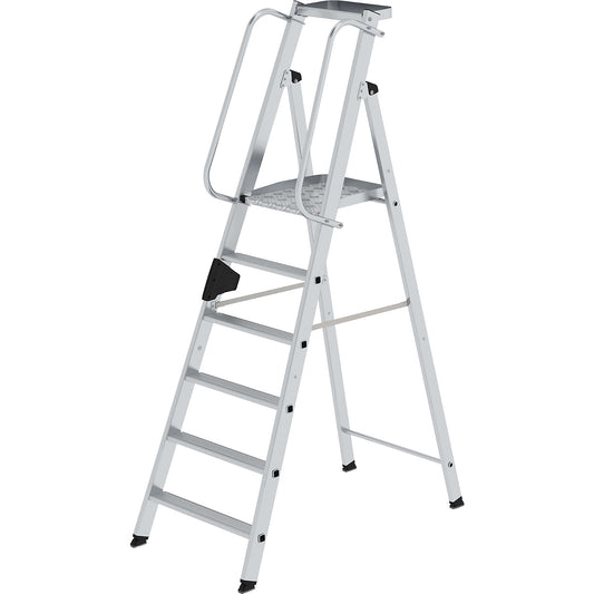 Aluminium step ladder with large platform, hand rail on both sides, 6 steps inclusive platforms.