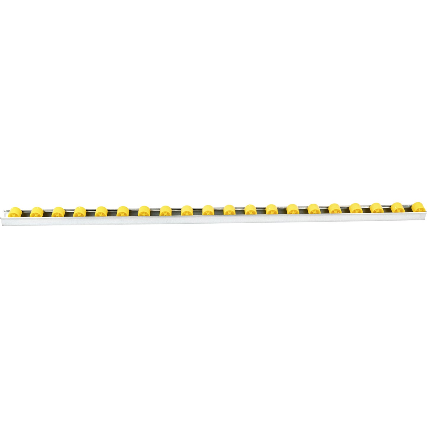 Roller track with cylindrical rollers, spacing 50 mm, Ø 28 mm, plastic, length 1 m.