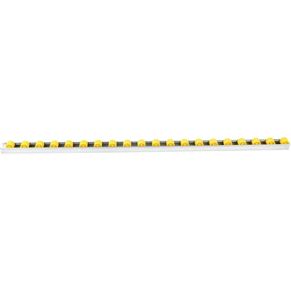 Roller track with cylindrical rollers, spacing 50 mm, Ø 28 mm, plastic, length 1 m.