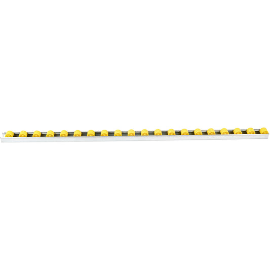Roller track with cylindrical rollers, spacing 50 mm, Ø 28 mm, plastic, length 1 m.