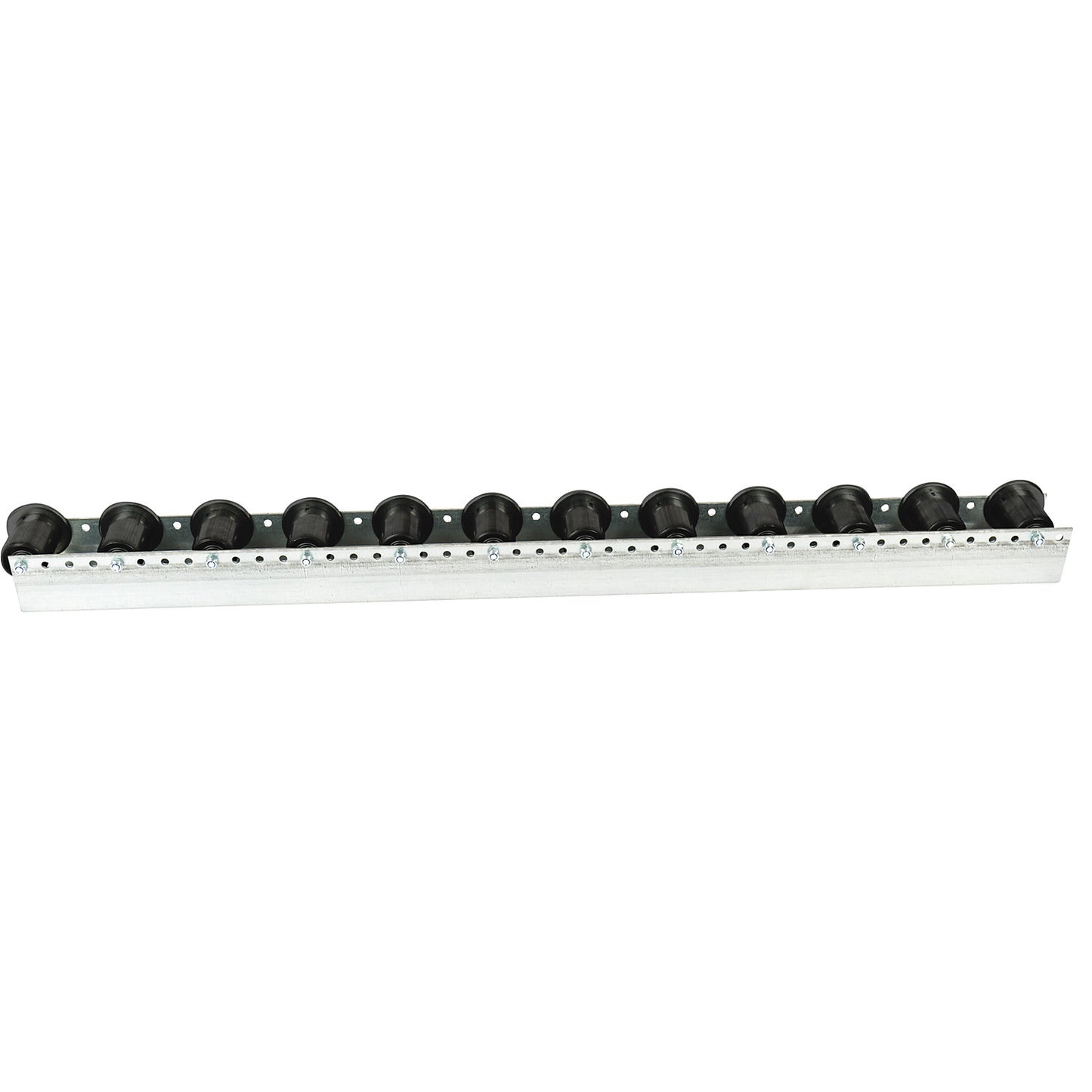 Roller track with flanged rollers, spacing 104 mm, Ø 50 mm, plastic, length 2.4 m.