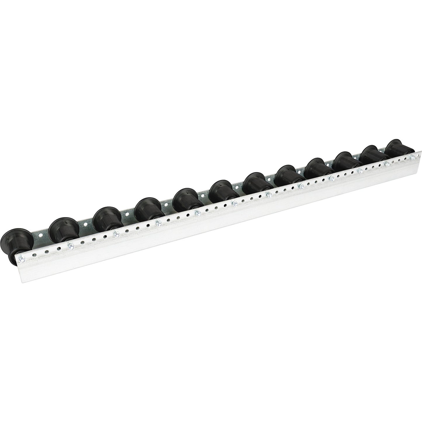 Roller track with flanged rollers, spacing 104 mm, Ø 50 mm, plastic, length 2.4 m.