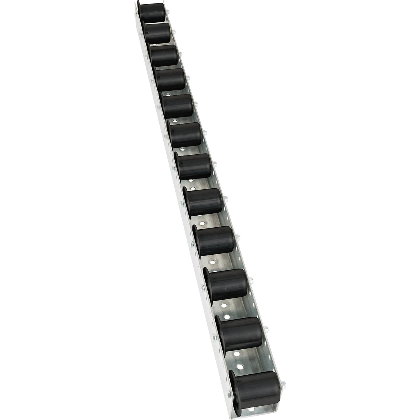 Roller track with flanged rollers, spacing 104 mm, Ø 50 mm, plastic, length 2.4 m.