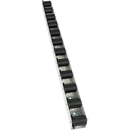 Roller track with flanged rollers, spacing 104 mm, Ø 50 mm, plastic, length 2.4 m.