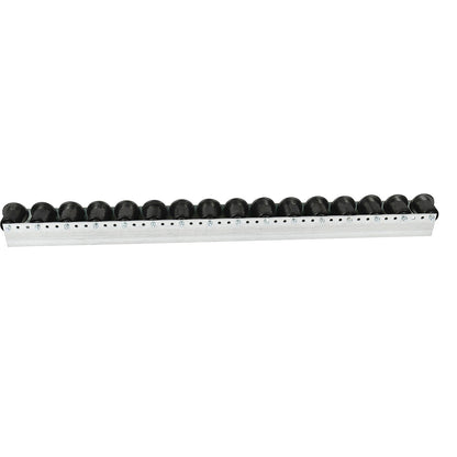 Roller track with flanged rollers, spacing 78 mm, Ø 50 mm, plastic, length 2.4 m.