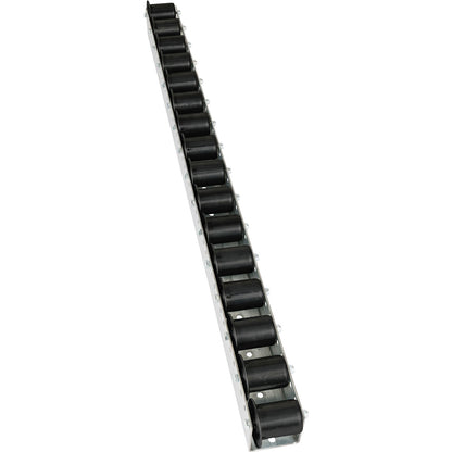 Roller track with flanged rollers, spacing 78 mm, Ø 50 mm, plastic, length 2.4 m.