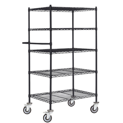 Wire mesh table trolley, black, with 5 shelves, LxWxH 910 x 610 x 1670 mm.