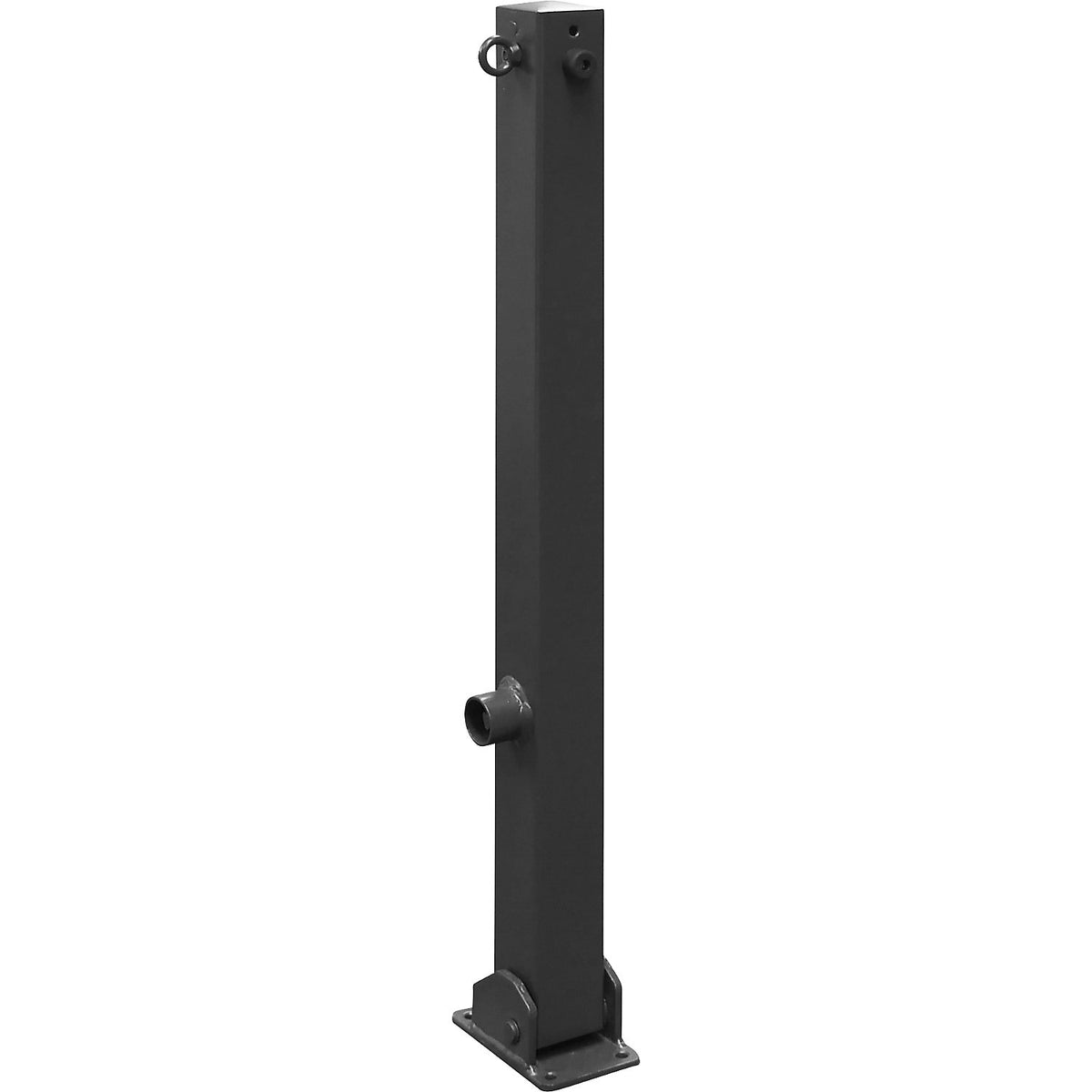 Barrier post, 70 x 70 mm, folding, one eyelet, with triangular lock, micaceous iron oxide.