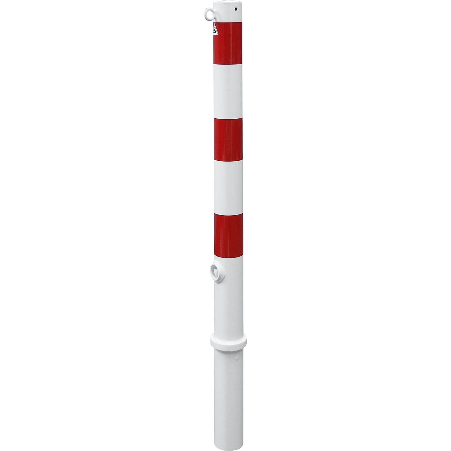 Barrier post, Ø 76 mm, white / red, removable, with 1 eyelet.