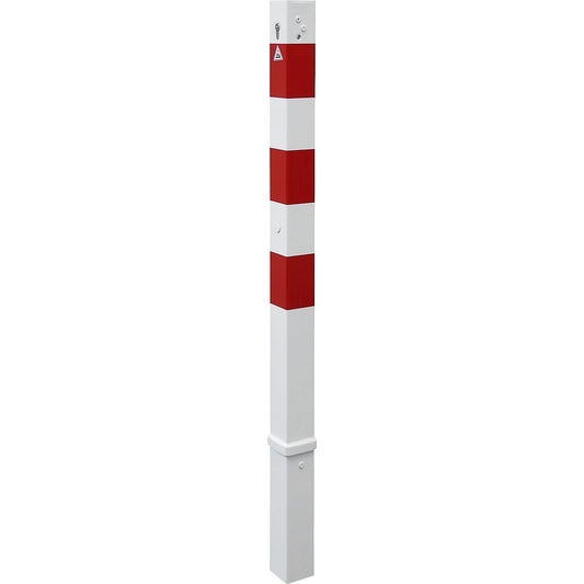 Barrier post, 70 x 70 mm, removable, without eyelet, with profile cylinder, white/red.