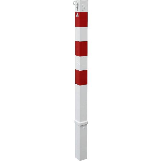 Barrier post, 70 x 70 mm, removable, one eyelet, with profile cylinder, white/red.