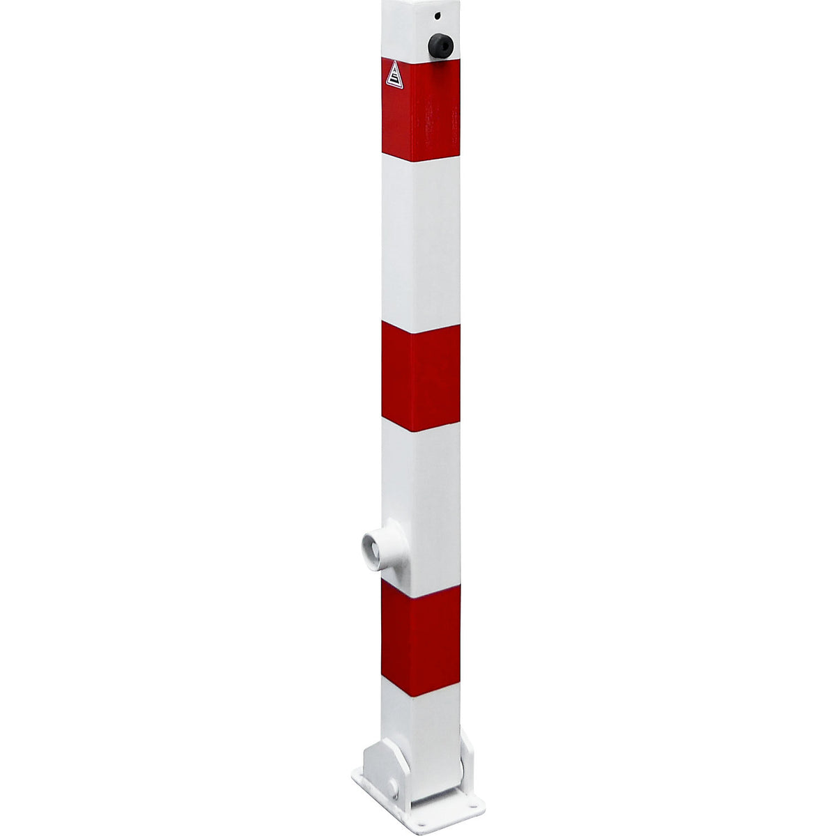 Barrier post, 70 x 70 mm, folding, without eyelet, with triangle lock, white/red.