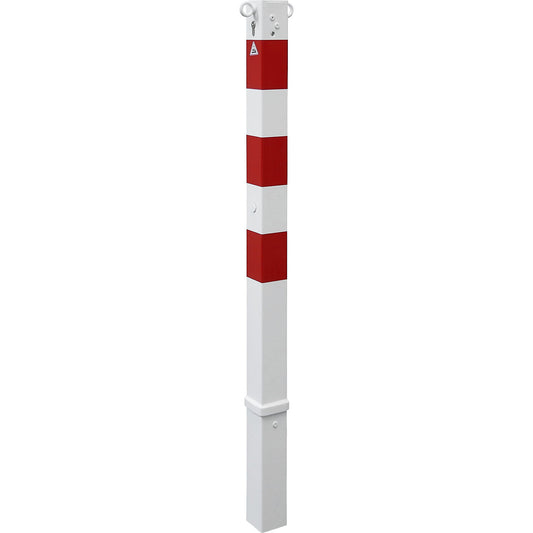 Barrier post, 70 x 70 mm, removable, two eyelets, with profile cylinder, white/red.