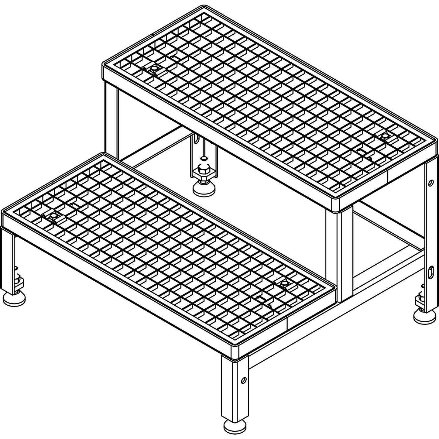 Stairway for modular platform system, with mesh treads, 2 steps.