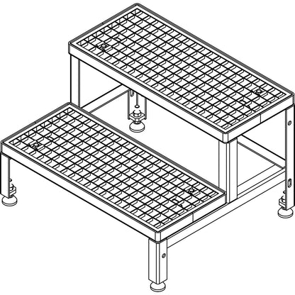 Stairway for modular platform system, with mesh treads, 2 steps.