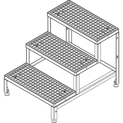 Stairway for modular platform system, with mesh treads, 3 steps.