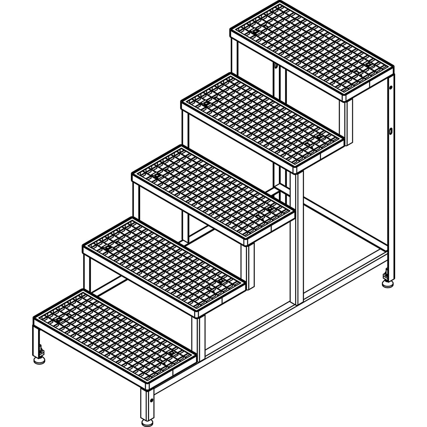 Stairway for modular platform system, with mesh treads, 5 steps.