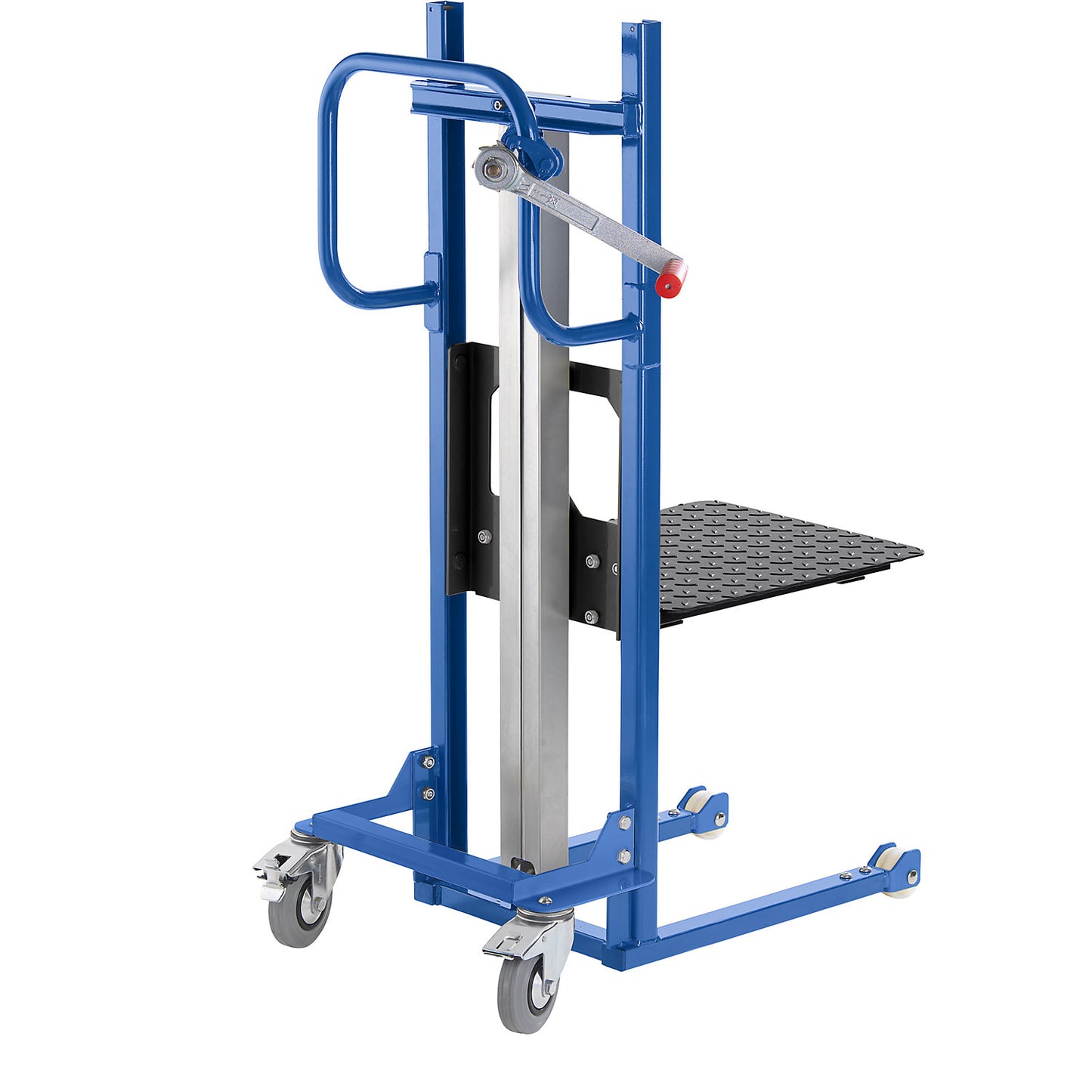 Material lifter, with platform, with fork rollers.