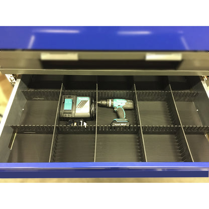 LCB mesh pallet, with 3 lockable drawers, made of zinc plated sheet metal, blue fronts.