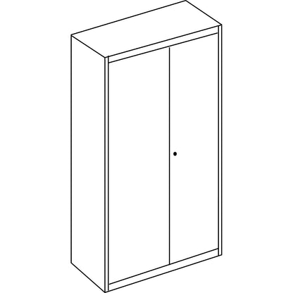 Double door cupboard, HxW 1956 x 1200 mm, steel cover plate, 4 shelves, light grey / light grey / light grey.