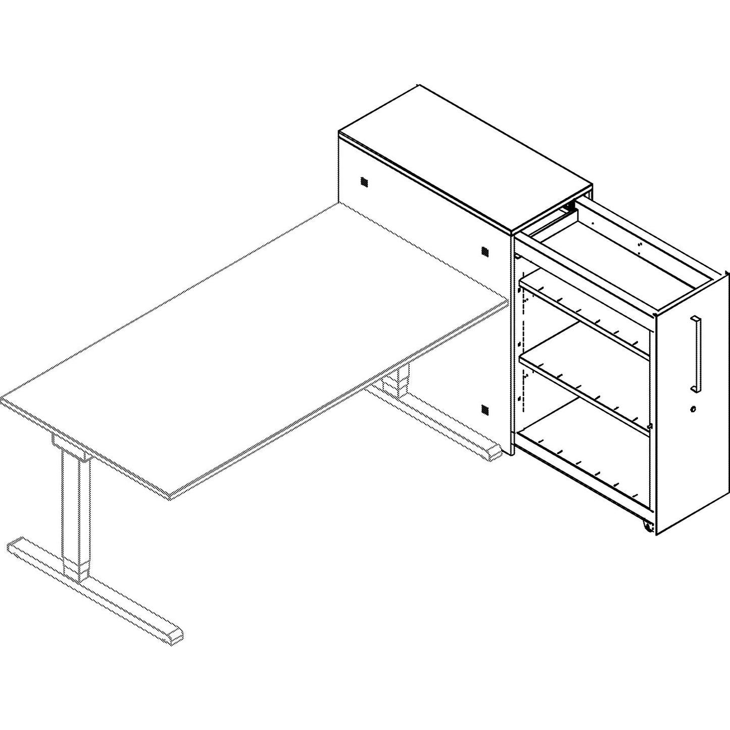 Full height drawer cupboard, counter element at right, height 1025 mm, white / charcoal.