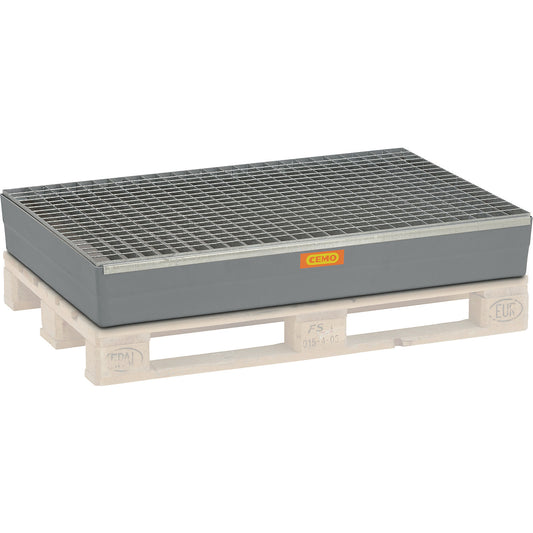 GRP pallet sump tray, without certification, with stop lugs, with steel grate.