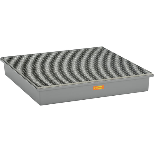 GRP base sump tray, 4 x 200 litre drums, without certification, with steel grate.