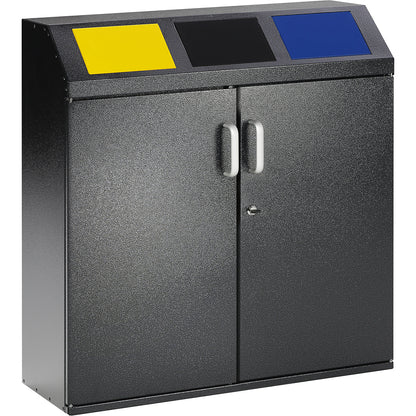 Recyclable waste collection cupboard, capacity 3 x 50 l, antique silver.